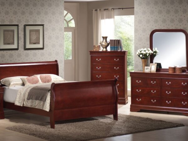 Introducing the Louis Phillipe Bed in Cherry, (Black, and White variations available in store) accompanied by a complementary night table. Timeless and elegant, these bedroom essentials bring enduring sophistication to your space. Explore the classic beauty of Louis Phillipe design at sodhifurniture.com.