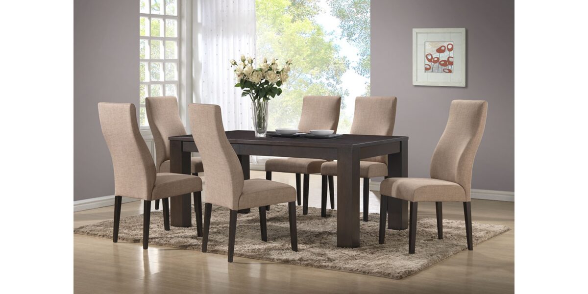 BEIGE CHAIRS WITH WOOD TABLE