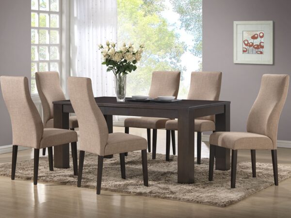 BEIGE CHAIRS WITH WOOD TABLE