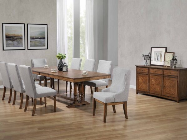 MODERN WOODEN TABLE WITH FABRIC CHAIRS