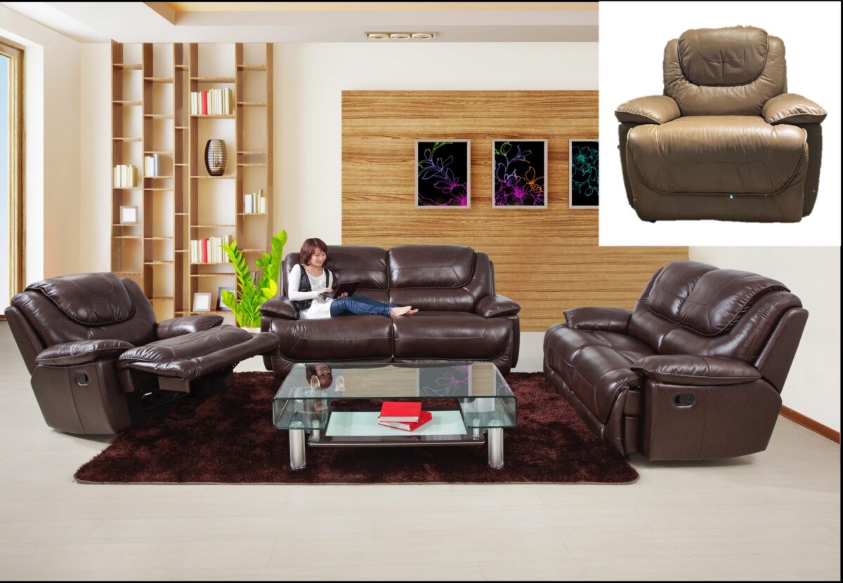 "Dark brown genuine leather match sofa and loveseat set. Timeless and sophisticated, these pieces blend genuine leather and quality materials for a luxurious and inviting living room ensemble. ALSO AVAILABLE IN LIGHT BROWN"